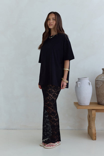 Date In Soho Sheer Lace Maxi Skirt Black