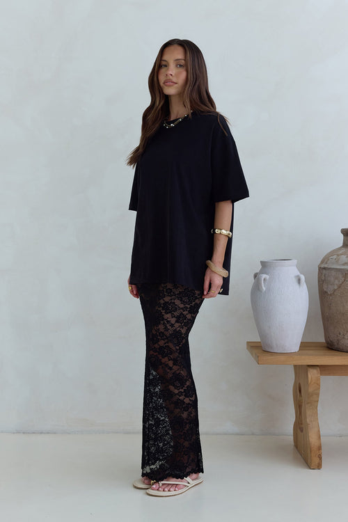 Date In Soho Sheer Lace Maxi Skirt Black