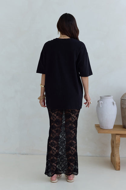Date In Soho Sheer Lace Maxi Skirt Black