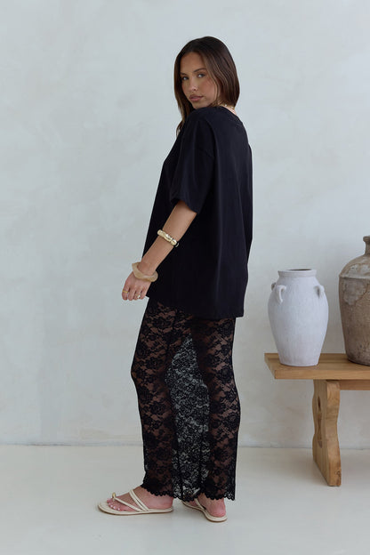 Date In Soho Sheer Lace Maxi Skirt Black