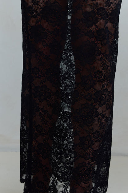 Date In Soho Sheer Lace Maxi Skirt Black
