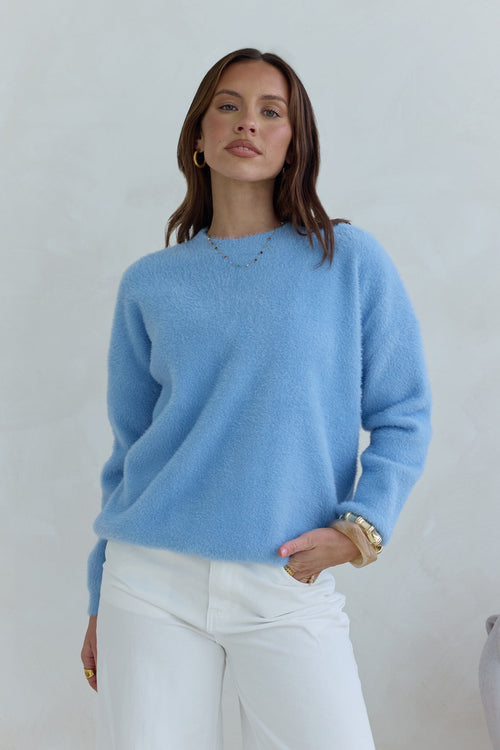Winter Escape Knit Sweater Blue
