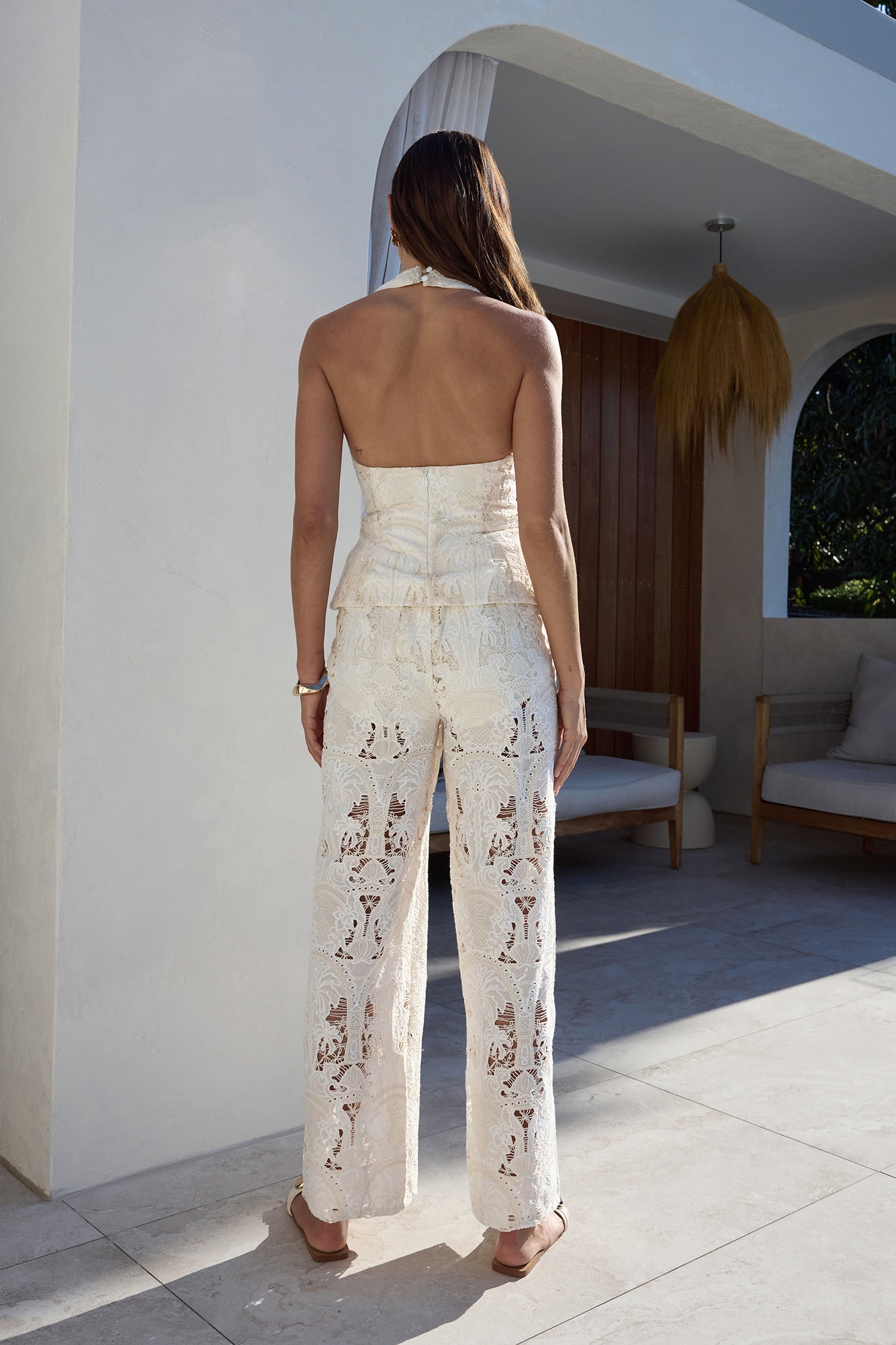 Dream Lace Embroidered Pants Cream