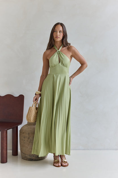Perfect In Plisse Halter Maxi Dress Green
