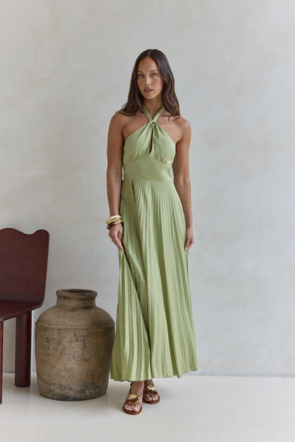 Perfect In Plisse Halter Maxi Dress Green