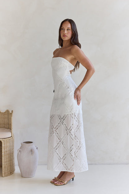 Ocean Air Oasis Strapless Maxi Dress White