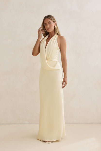 Charm Of Yours Satin Halter Maxi Dress Yellow