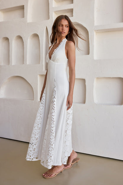 Catching Sunbeams Halter Maxi Dress White