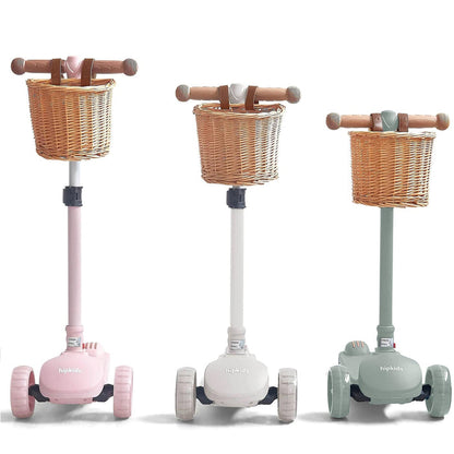 3 Wheel Scooter with Wicker Basket Blush Pink