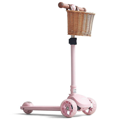 3 Wheel Scooter with Wicker Basket  Blush Pink