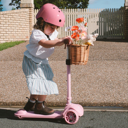 3 Wheel Scooter with Wicker Basket Blush Pink