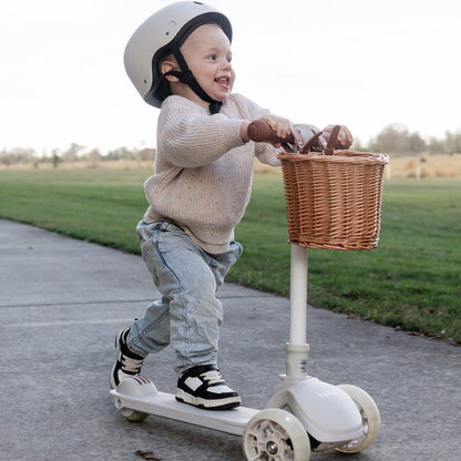 3 Wheel Scooter with Wicker Basket Vintage White