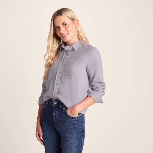 Caswell Womens Long Sleeve Cotton Herringbone Shirt - Lavender Grey