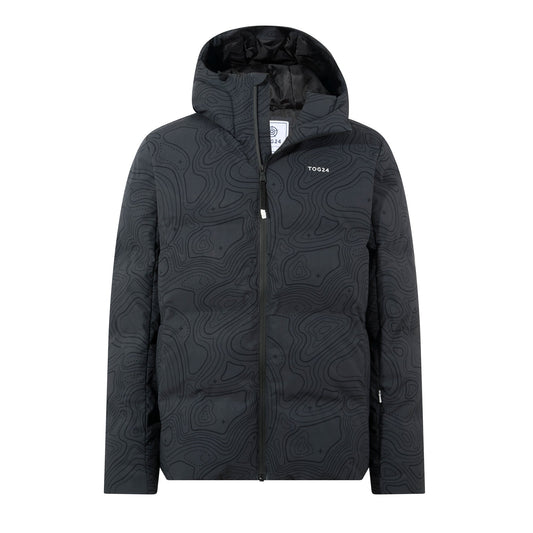 Davos Mens Shower Resistant Insulated Ski Jacket - Black Terrain Print