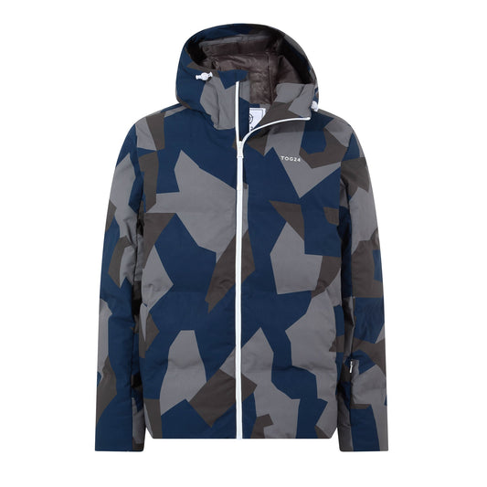 Davos Mens Shower Resistant Insulated Ski Jacket - Blue Geo Camo Print