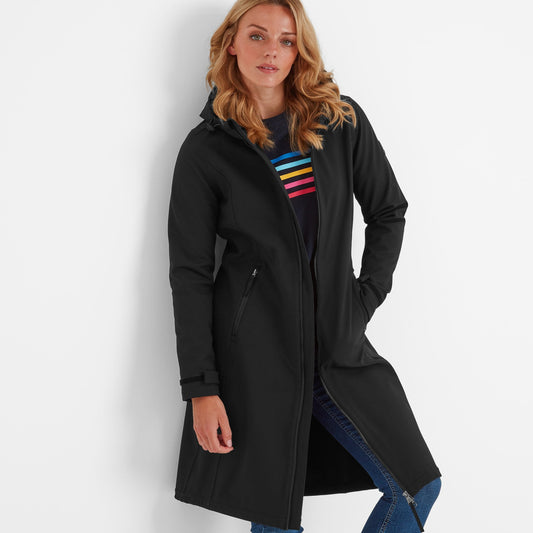 Enya Womens Longline Waterproof Softshell Jacket - Black