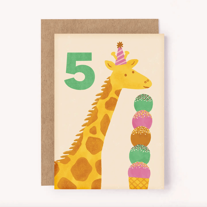 Age 5 Giraffe Birthday Card
