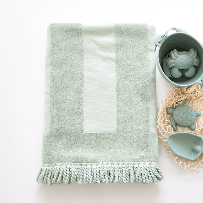 Beach Towel & Silicone Sand Toy Bundle Sage