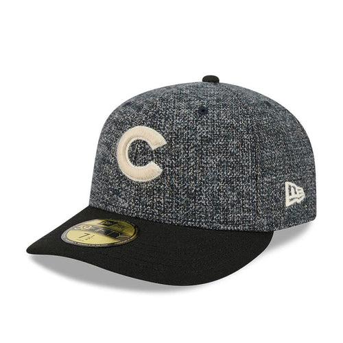 Pictured is this MLB Tweedy Cotton Chicago Cubs 59FIFTY Fitted cap in black. 1