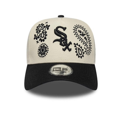 Pictured is this MLB Paisley Chicago White Sox 9FORTY E-Frame cap in cream & black. 2