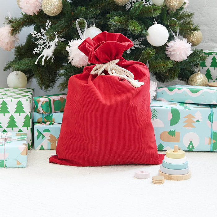 Corduroy SANTA SACK cherry red