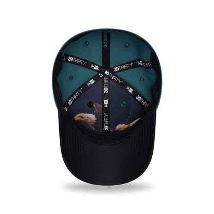 Pictured is this NFL Draft 2026 Philadelphia Eagles 39THIRTY M-Crown Stretch Fit cap in dark green. 2