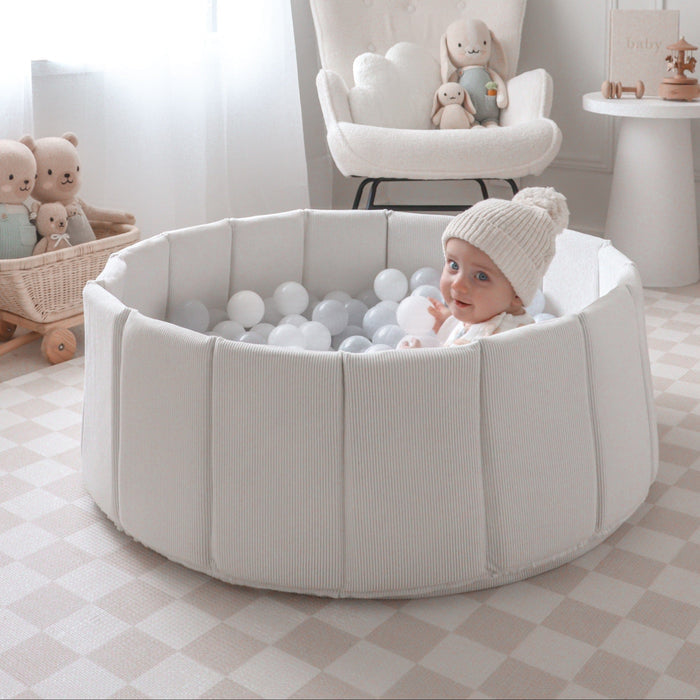 Foldable Corduroy Ball Pit with 200 Balls Ivory Ball Pit Grey Smoke Balls