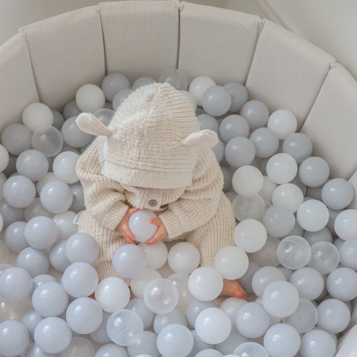 Foldable Corduroy Ball Pit with 200 Balls Ivory Ball Pit Grey Smoke Balls