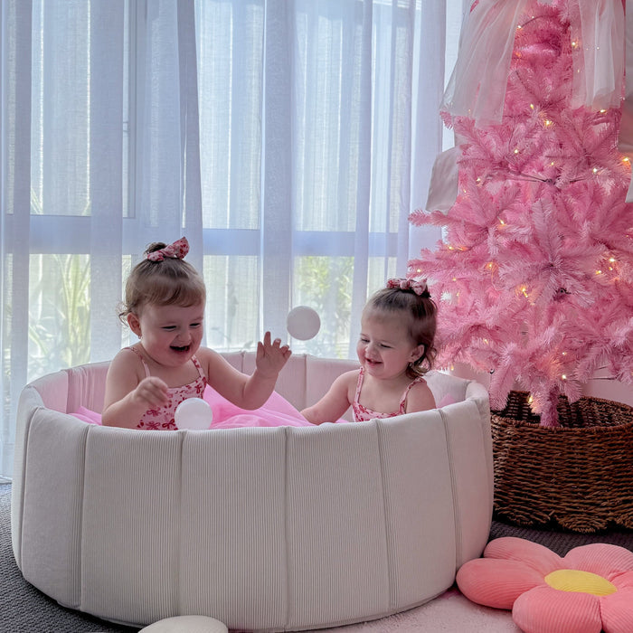 Foldable Corduroy Ball Pit with 200 Balls Ivory Ball Pit White/Transparent