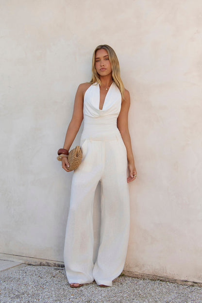BASE Contour In Her Element Halter Cowl Top White