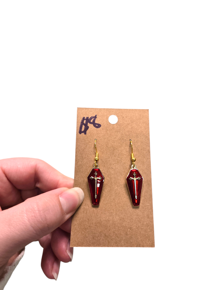 Handmade Earrings Red Coffins