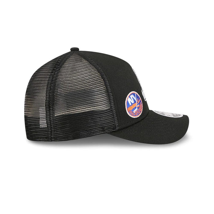 Pictured is this NHL Stanley Cup Champions New York Islanders 9FORTY M-Crown A-Frame Trucker Adjustable cap in black. 6