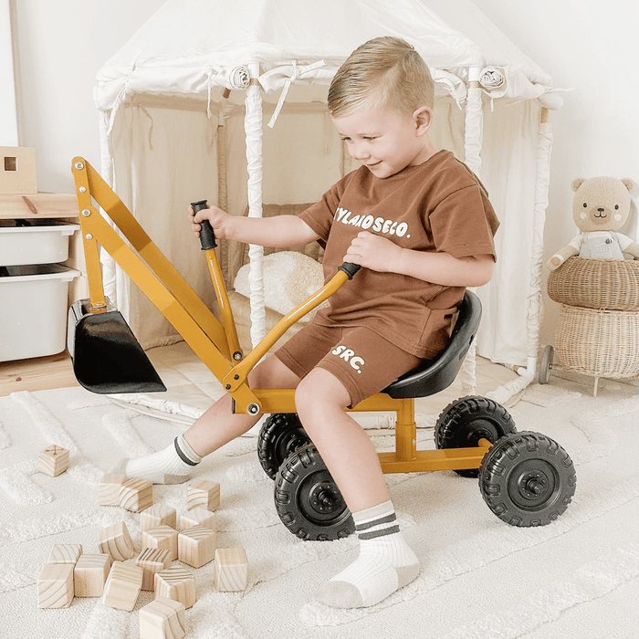 Kids Steel Toy Ride-On Excavator - Mustard
