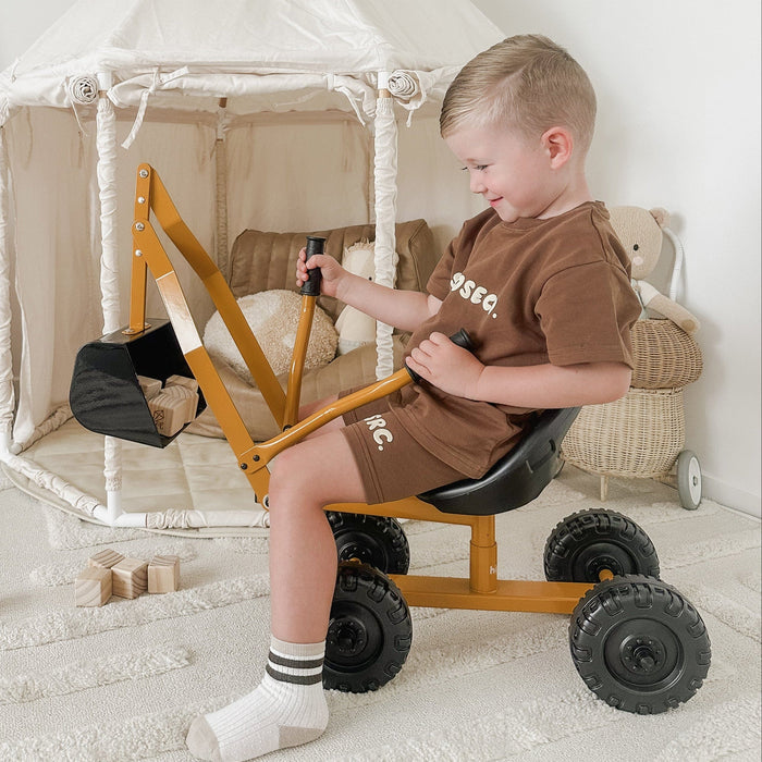 Kids Steel Toy Ride-On Excavator - Mustard