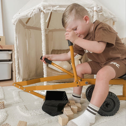 Kids Steel Toy Ride-On Excavator - Mustard