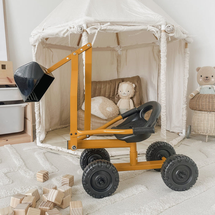 Kids Steel Toy Ride-On Excavator - Mustard