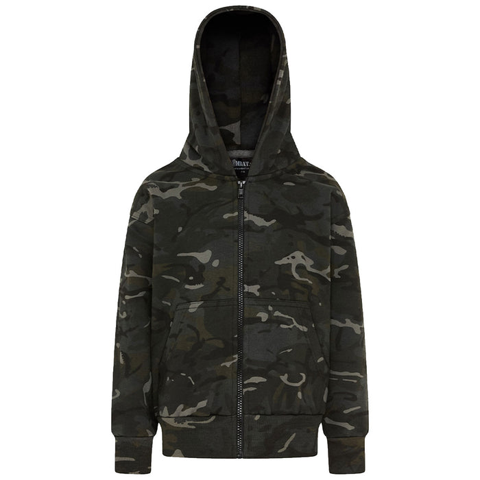 black btp kids kombat hoodie with hood up