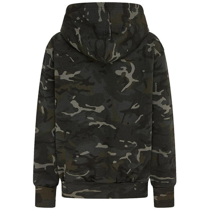 rear of kombat kids hoodies btp black camo with hood down