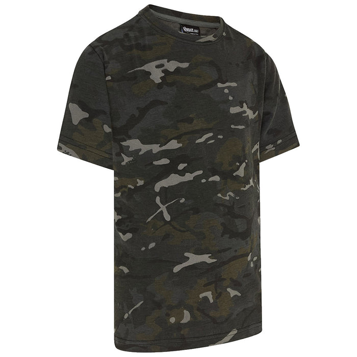 angle view of kombat kids black btp camo tshirt