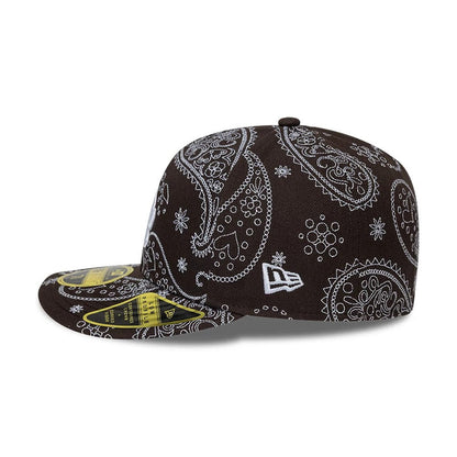 Pictured is this MLB All Over Paisley LA Dodgers Low Profile 59FIFTY Fitted cap in dark brown. 5