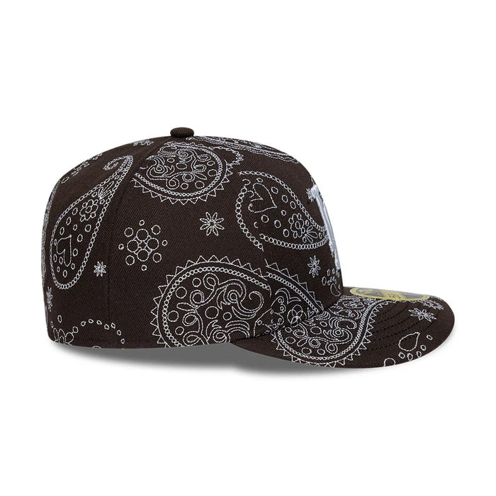 Pictured is this MLB All Over Paisley LA Dodgers Low Profile 59FIFTY Fitted cap in dark brown. 6