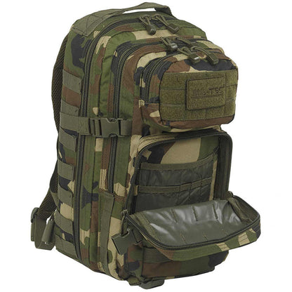 open front pocket mil tec molle assault pack 20L woodland camo