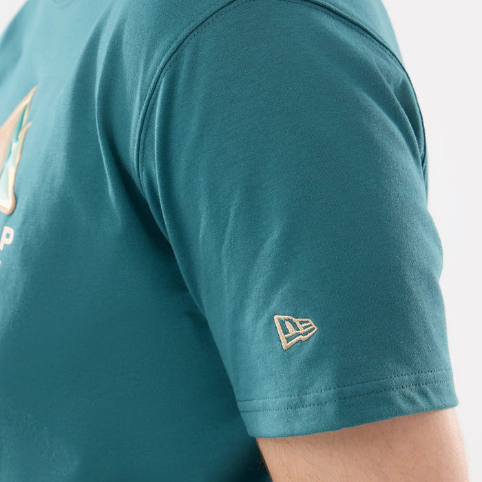 The model is wearing this New Era Outdoor Mountain T-Shirt in dark green. 5