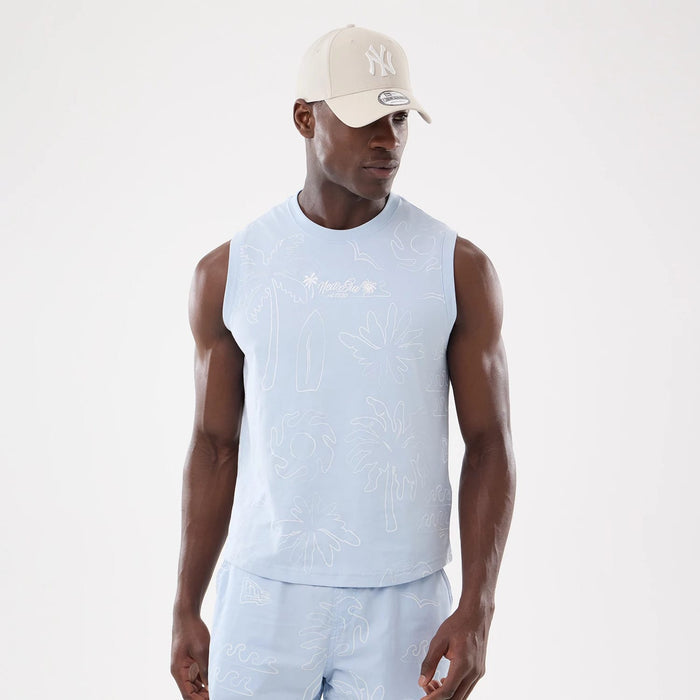 The model is wearing this New Era Resort Tank Top in blue. 1