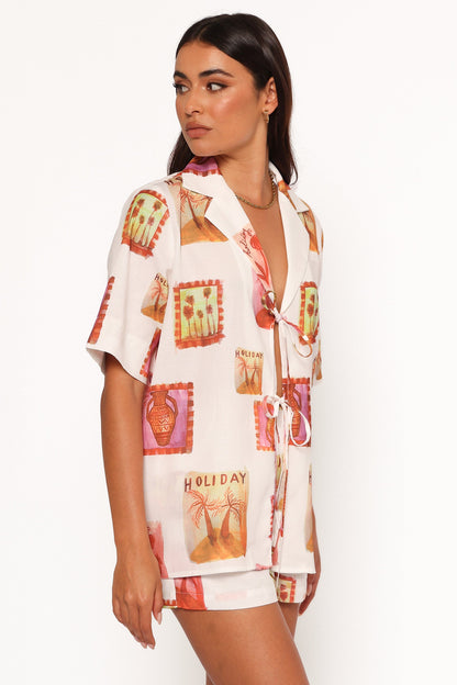 Aaliyah Tie Front Top - White Multi