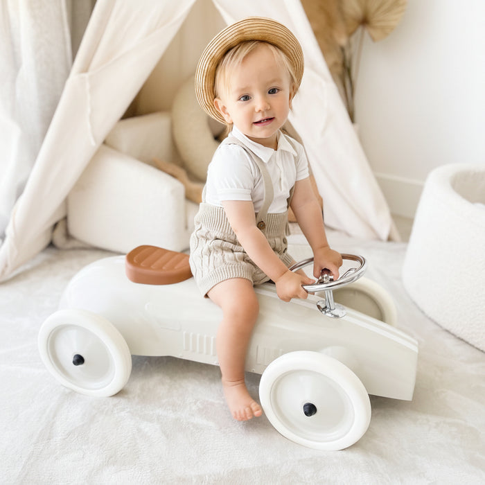 Ride On Steel Racer Push Car Vintage White