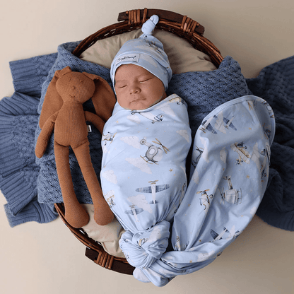 Snuggle Hunny Taking Flight Organic Jersey Wrap & Beanie Set