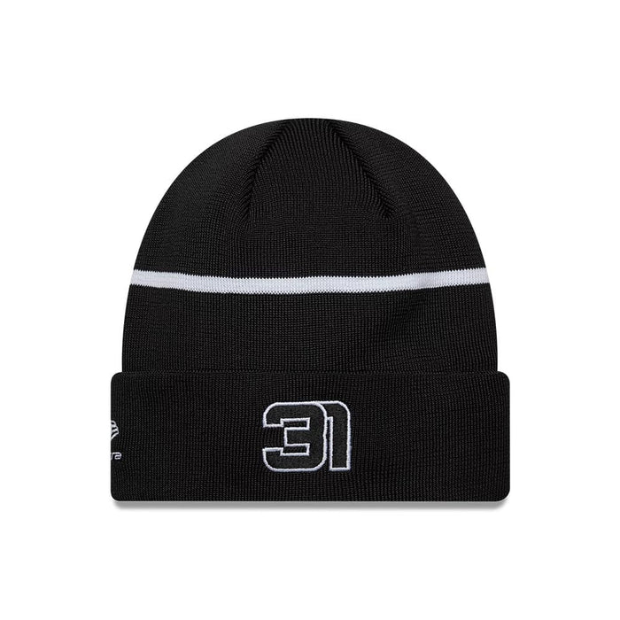 Pictured is this Esteban Ocon TGR Haas F1 Cuff Knit Beanie hat in black. 2