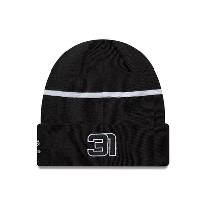 Pictured is this Esteban Ocon TGR Haas F1 Cuff Knit Beanie hat in black. 2